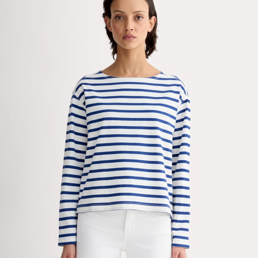 Everlane Women's Mariner T-Shirt in Bone/Mazarine Blue, Size Extra Small, Cotton